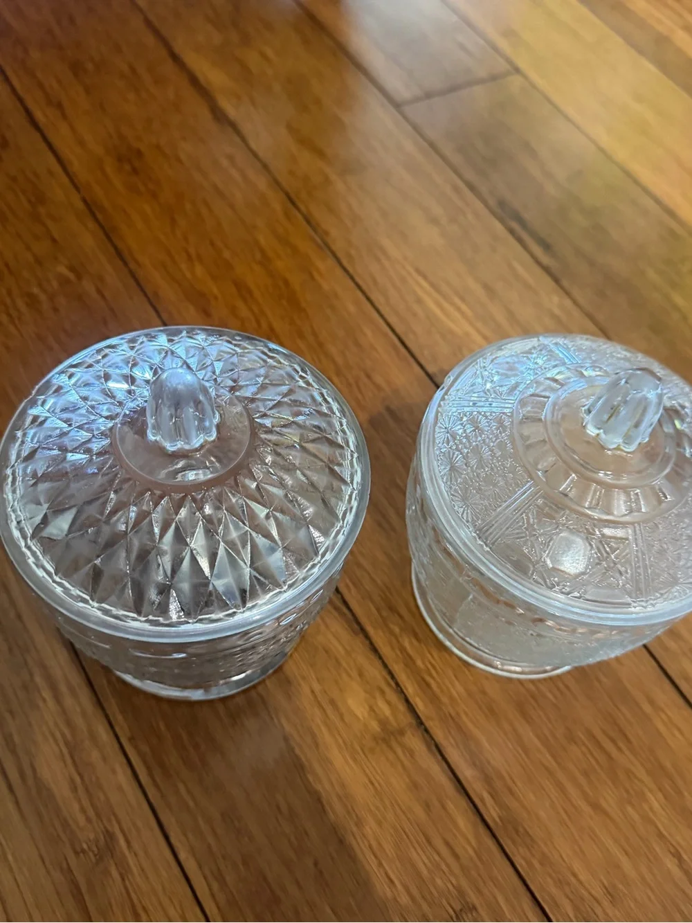Clear Pressed Glass Covered Candy Dishes - Set of 2
